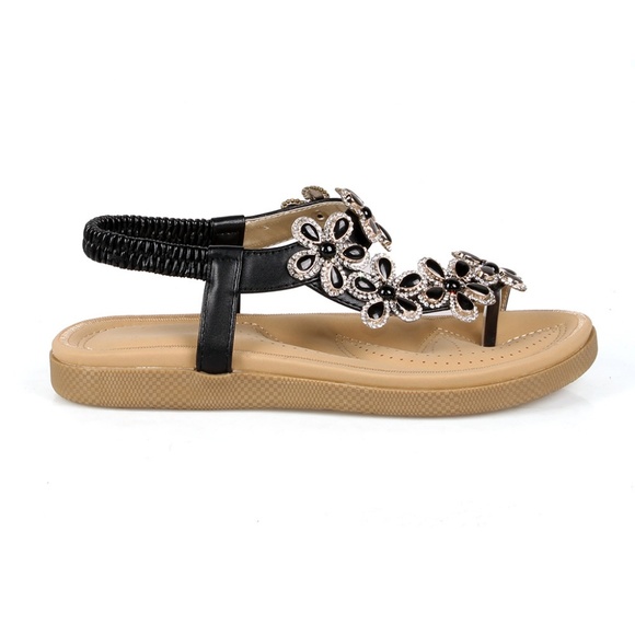 Jordyn-02 Slip on Women's Flower Rhinestone Sandal - Picture 2 of 3